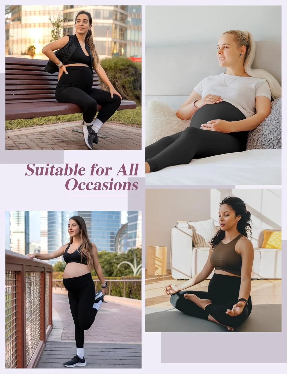 4 Pack Womens Maternity Leggings with Pockets Over the Belly Pregnancy Workout Yoga Pants Activewear
