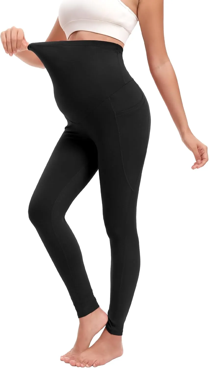 4 Pack Womens Maternity Leggings with Pockets Over the Belly Pregnancy Workout Yoga Pants Activewear