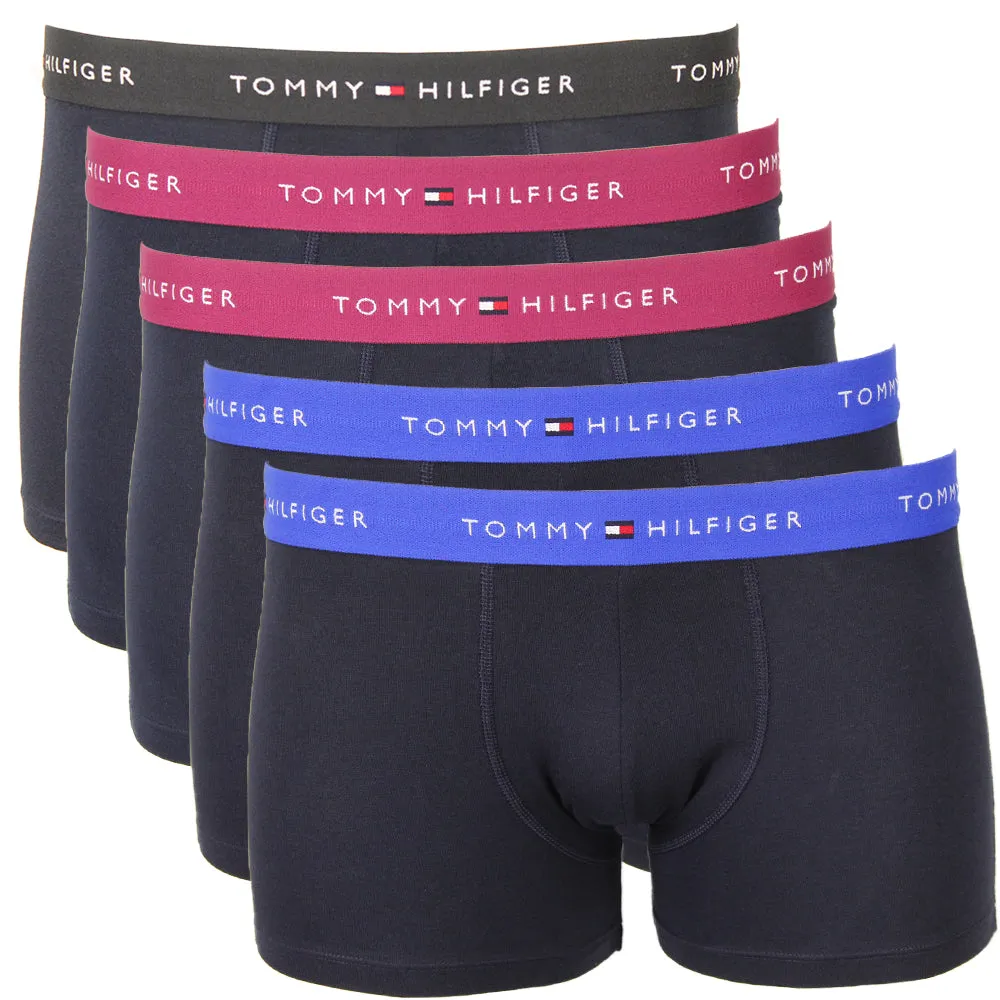 5-Pack Signature Cotton Boxer Trunks, Blue/Grape/Black