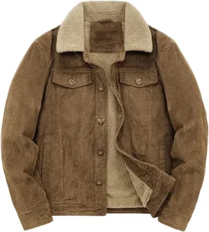 Adhdyuud Male Cotton Padded Warm Jackets Loose Corduroy Short Parka Coat Casual Solid Zip Windbreaker Khaki 5XL