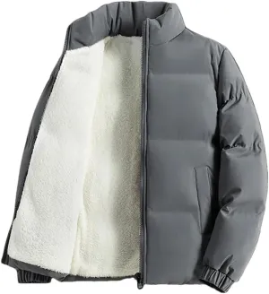 Adhdyuud Men Jacket Fleece Thickened Cotton Padded Jackets Casual Stand Collar Coats With Zipper Pocket gray9 XL (60kg-65kg)