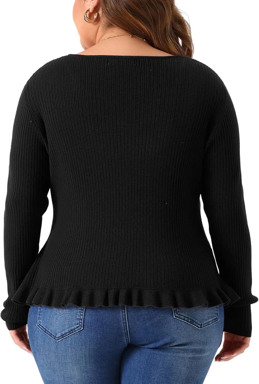 Agnes Orinda Plus Size Cardigans for Women Long Sleeve Knit Sweater Open Front Ruffled Button Cardigan Outerwear