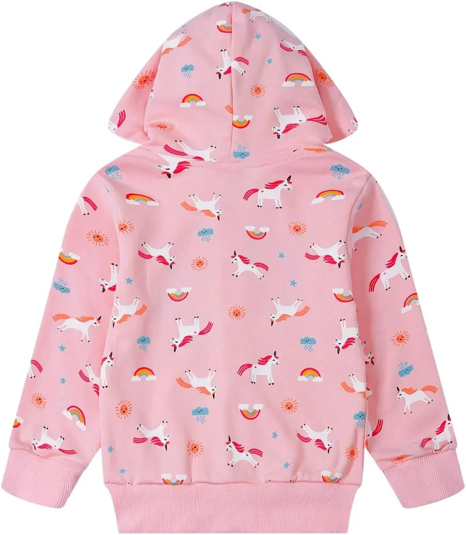 Akyzic Girls Zip Up Hoodie Toddler Lightweight Fall Jacket Cotton Unicorn Hooded Sweatshirt Kids Winter Outerwear