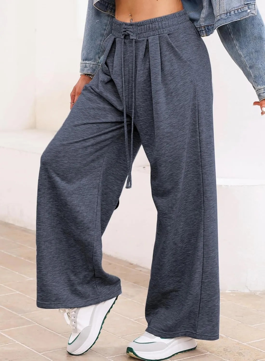 Aleumdr Wide Leg Sweatpants for Women 2025 Trendy Fashion High Waisted Drawstring Loose Long Pants with Pockets