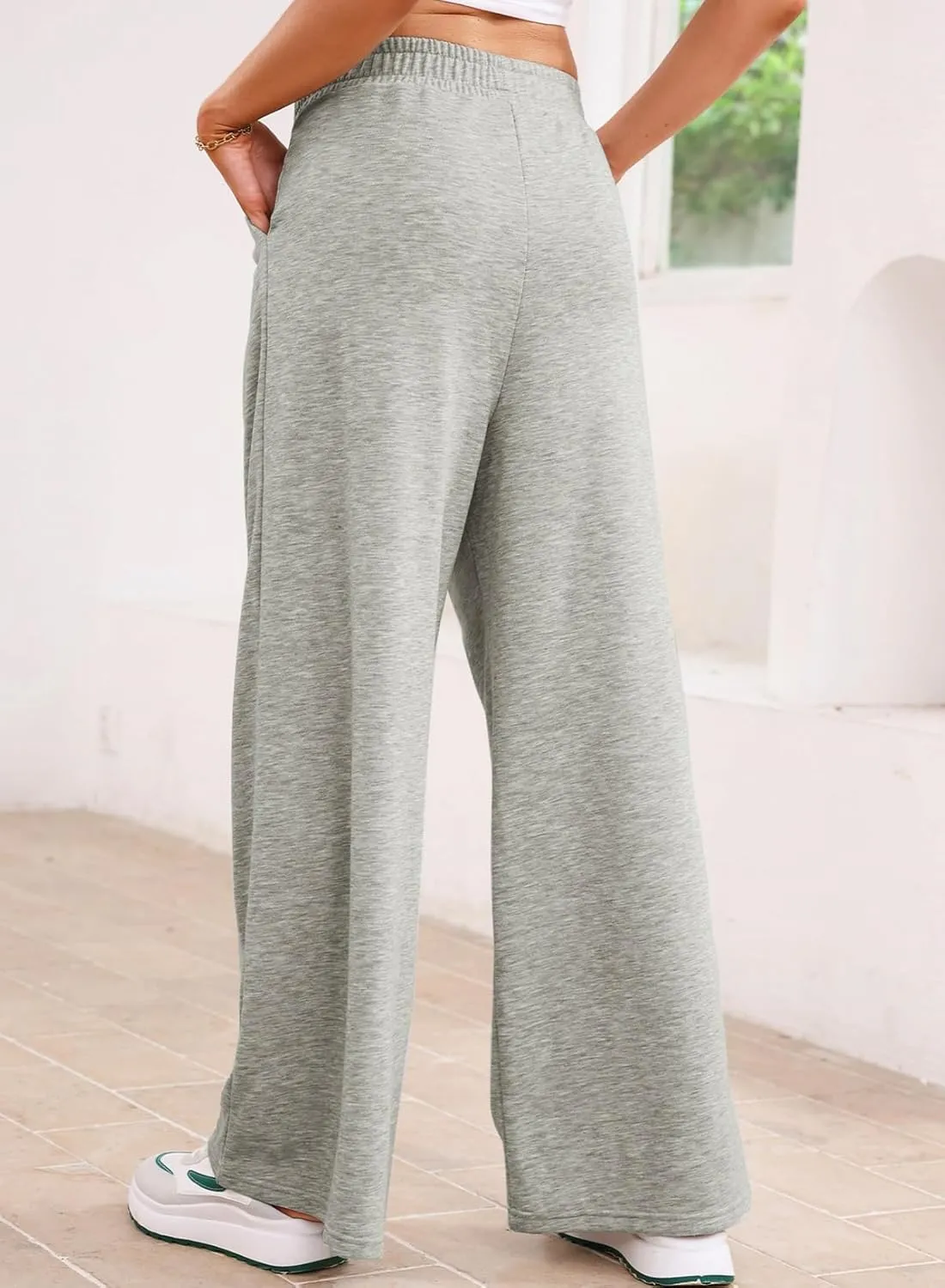 Aleumdr Wide Leg Sweatpants for Women 2025 Trendy Fashion High Waisted Drawstring Loose Long Pants with Pockets