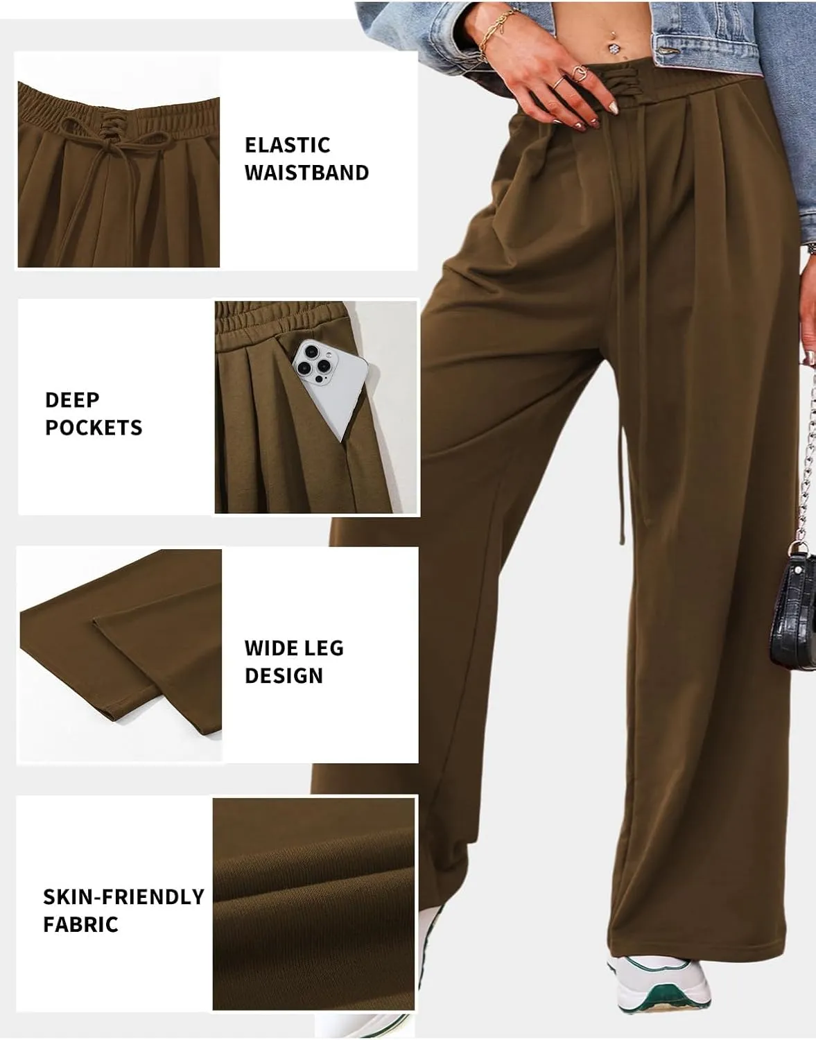 Aleumdr Wide Leg Sweatpants for Women 2025 Trendy Fashion High Waisted Drawstring Loose Long Pants with Pockets
