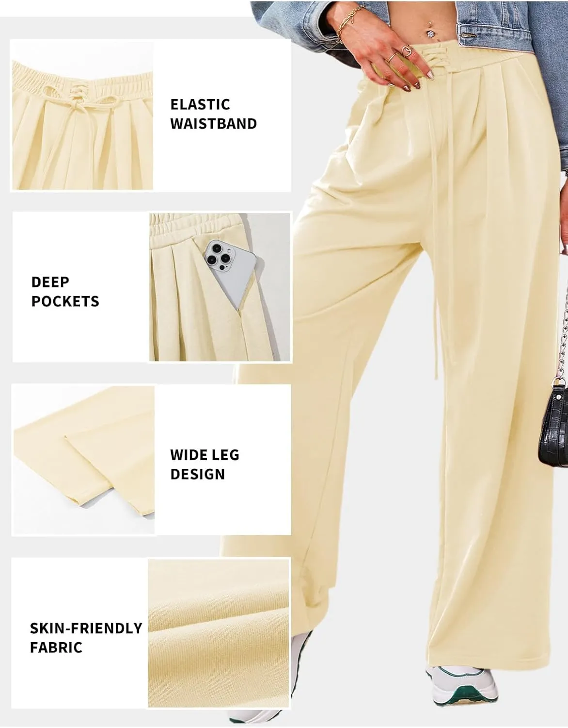 Aleumdr Wide Leg Sweatpants for Women 2025 Trendy Fashion High Waisted Drawstring Loose Long Pants with Pockets
