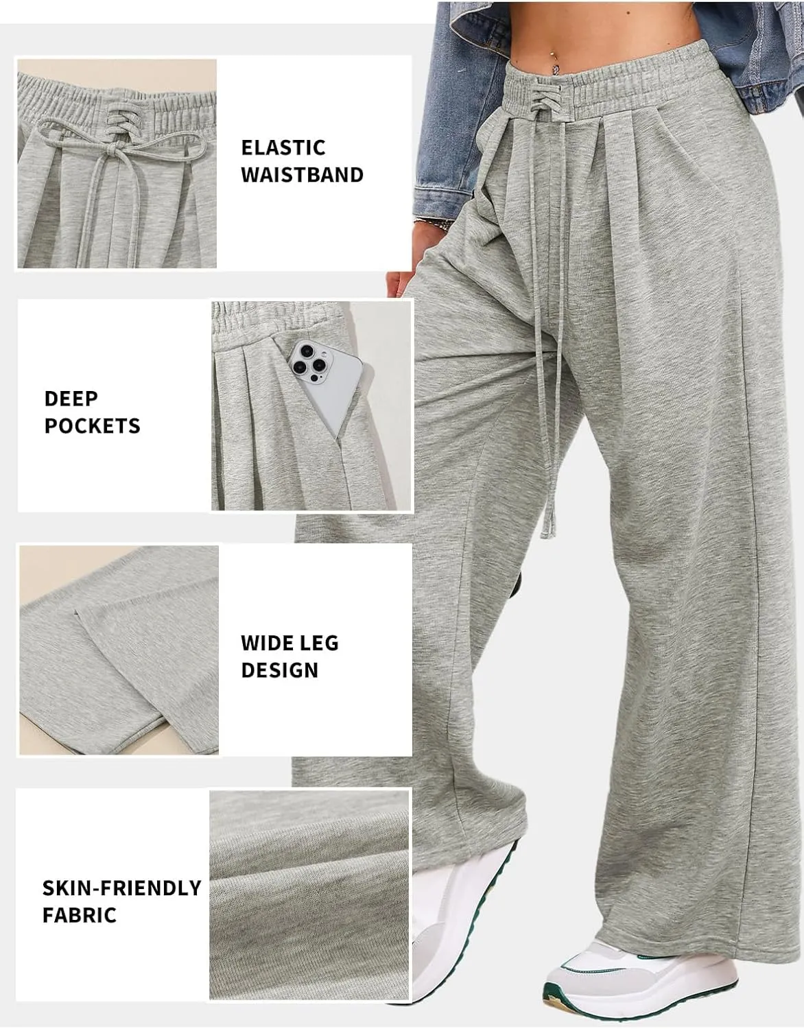 Aleumdr Wide Leg Sweatpants for Women 2025 Trendy Fashion High Waisted Drawstring Loose Long Pants with Pockets