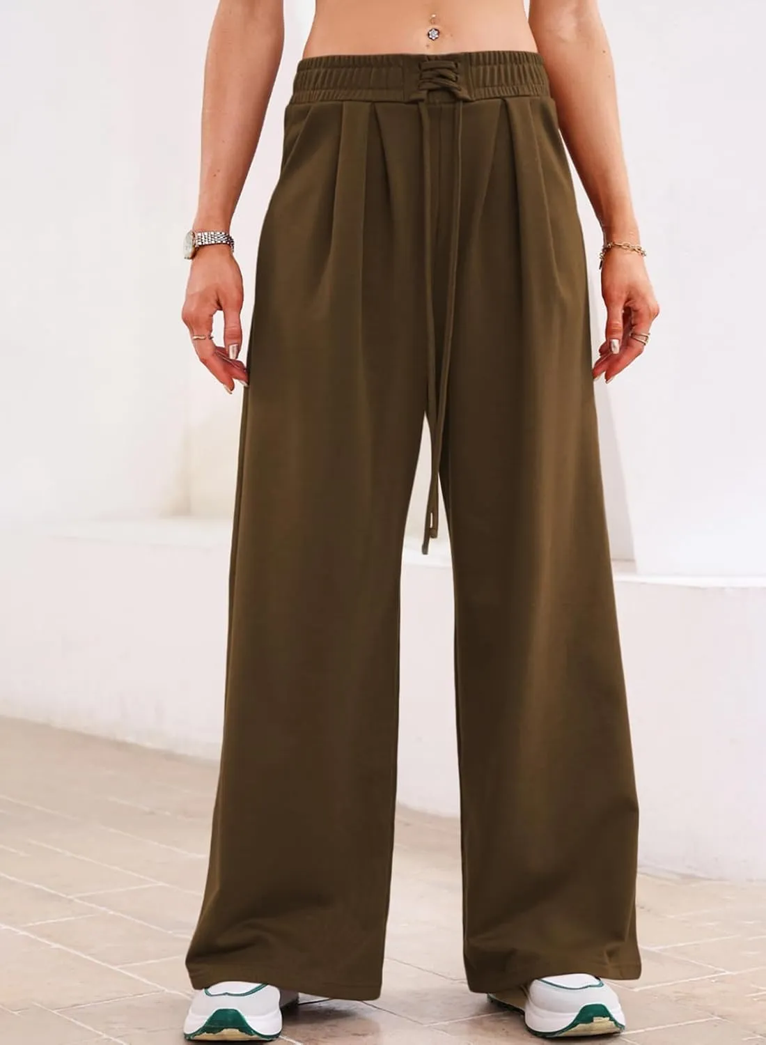 Aleumdr Wide Leg Sweatpants for Women 2025 Trendy Fashion High Waisted Drawstring Loose Long Pants with Pockets