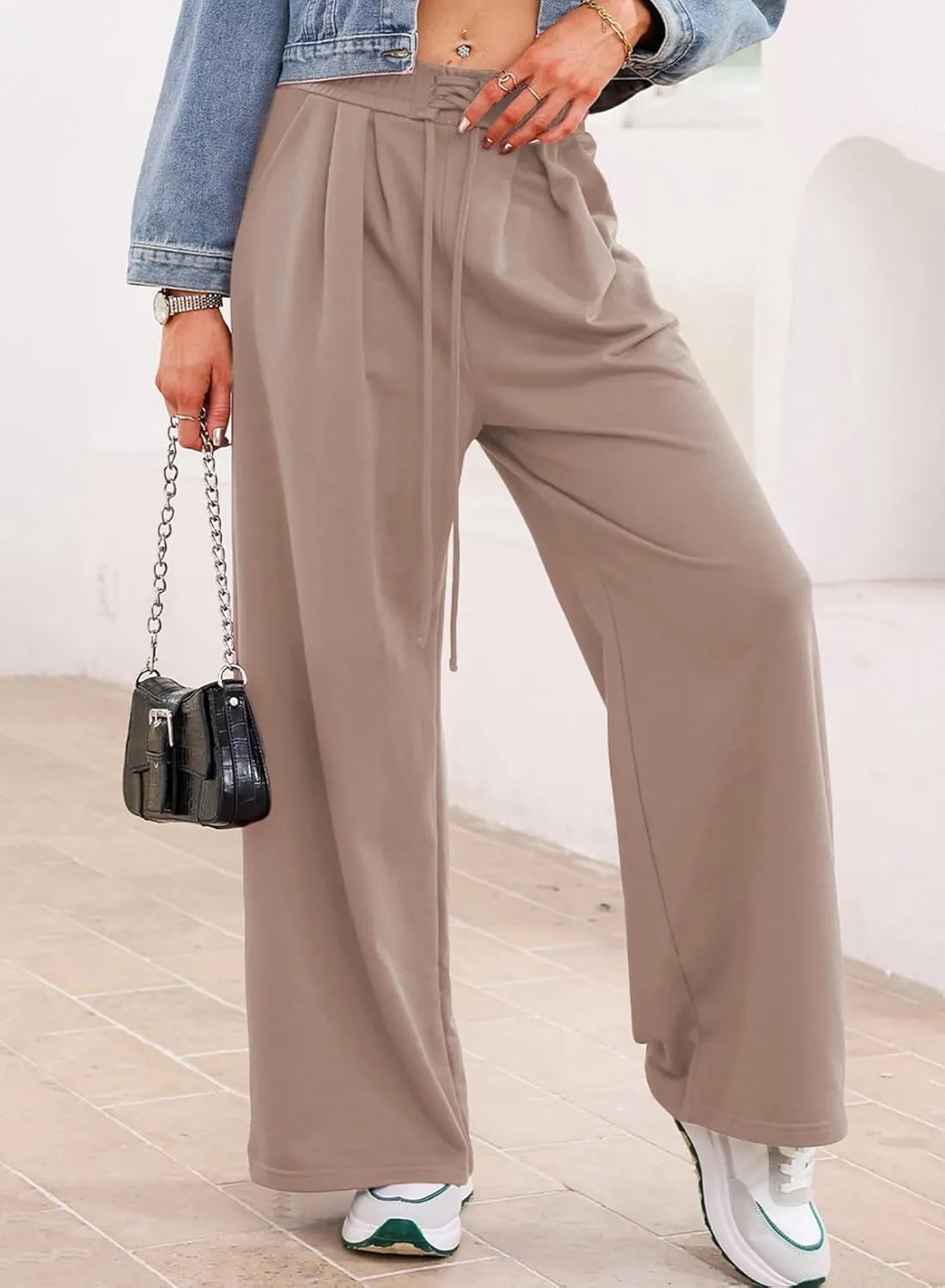 Aleumdr Wide Leg Sweatpants for Women 2025 Trendy Fashion High Waisted Drawstring Loose Long Pants with Pockets