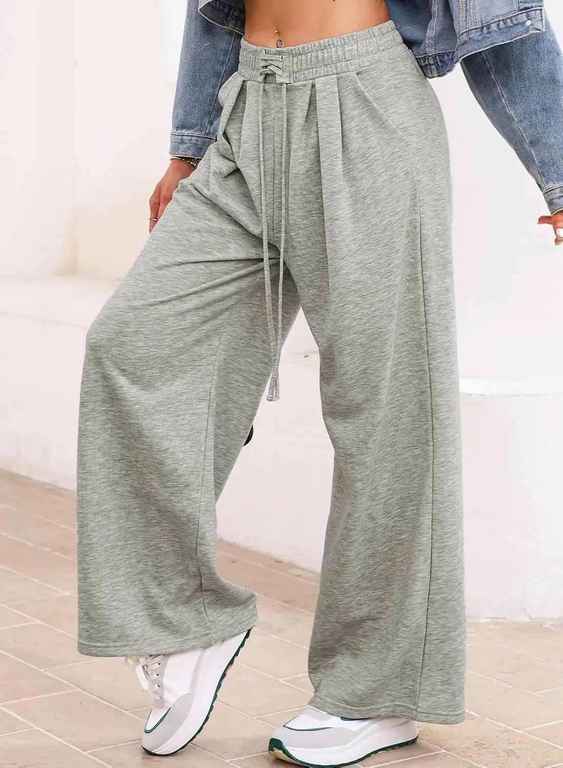 Aleumdr Wide Leg Sweatpants for Women 2025 Trendy Fashion High Waisted Drawstring Loose Long Pants with Pockets