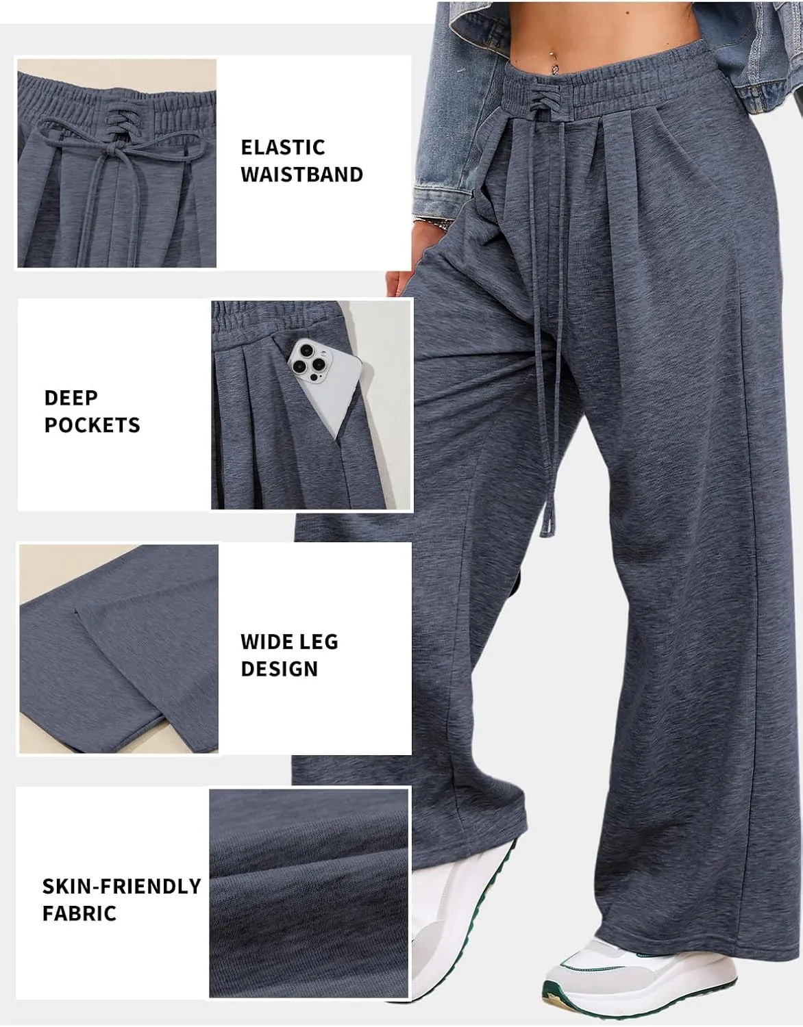 Aleumdr Wide Leg Sweatpants for Women 2025 Trendy Fashion High Waisted Drawstring Loose Long Pants with Pockets