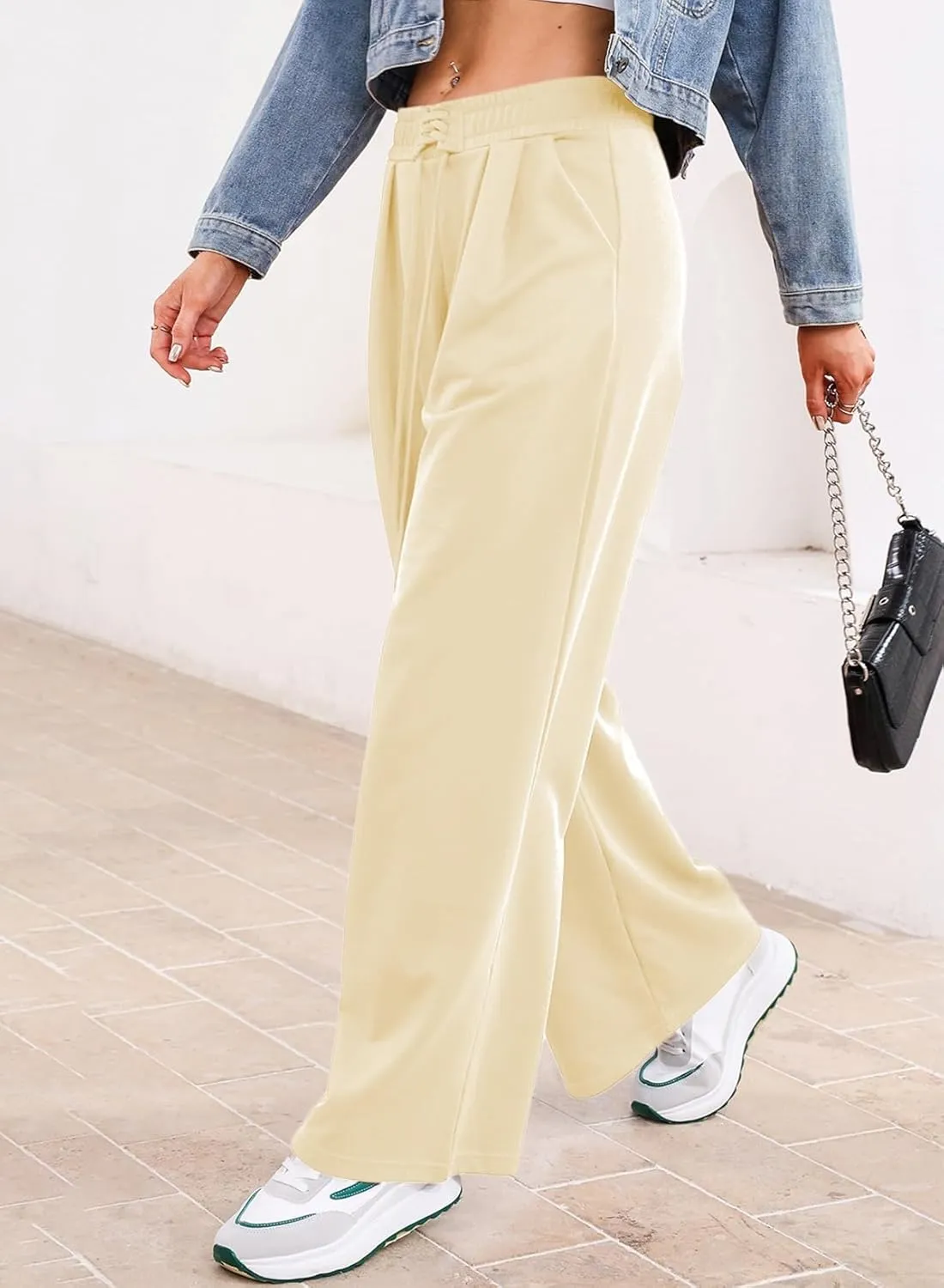 Aleumdr Wide Leg Sweatpants for Women 2025 Trendy Fashion High Waisted Drawstring Loose Long Pants with Pockets