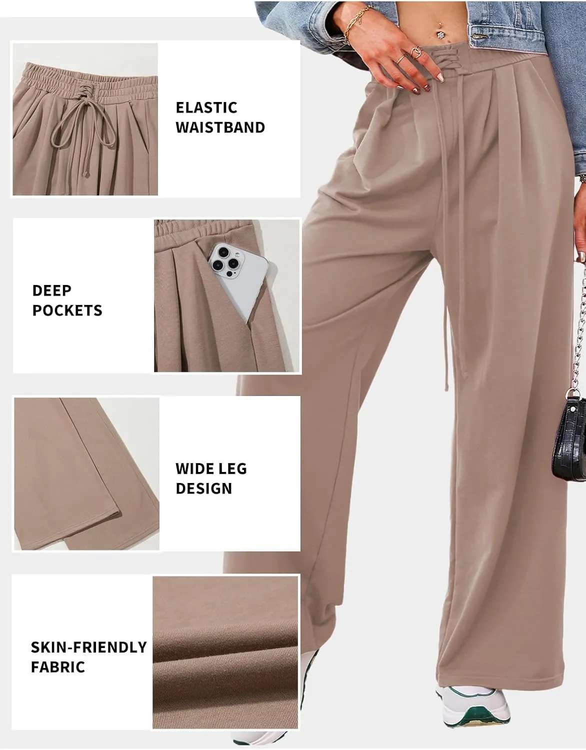 Aleumdr Wide Leg Sweatpants for Women 2025 Trendy Fashion High Waisted Drawstring Loose Long Pants with Pockets