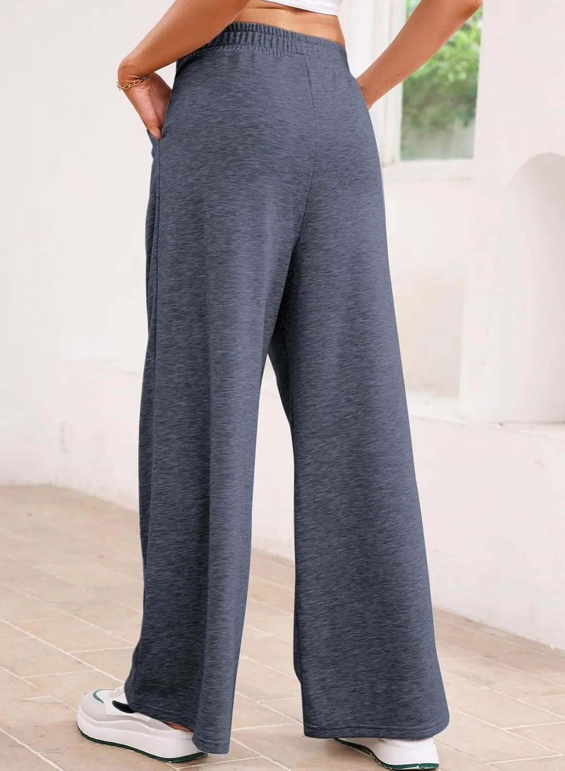 Aleumdr Wide Leg Sweatpants for Women 2025 Trendy Fashion High Waisted Drawstring Loose Long Pants with Pockets