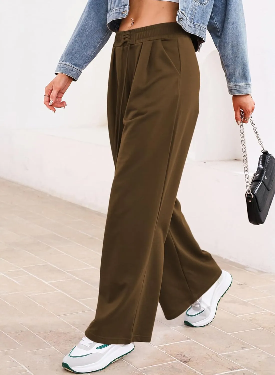 Aleumdr Wide Leg Sweatpants for Women 2025 Trendy Fashion High Waisted Drawstring Loose Long Pants with Pockets