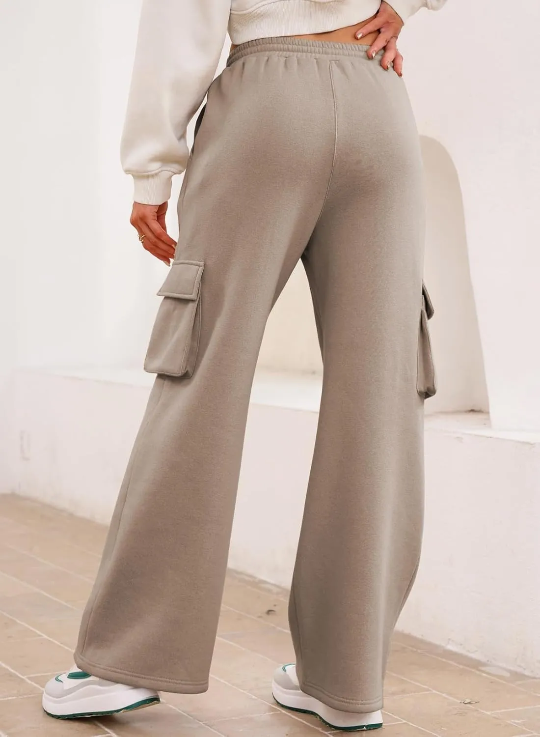 Aleumdr Women High Waisted Drawstring Wide Leg Cargo Pants 2025 Trendy Casual Baggy Joggers Pants with Pockets