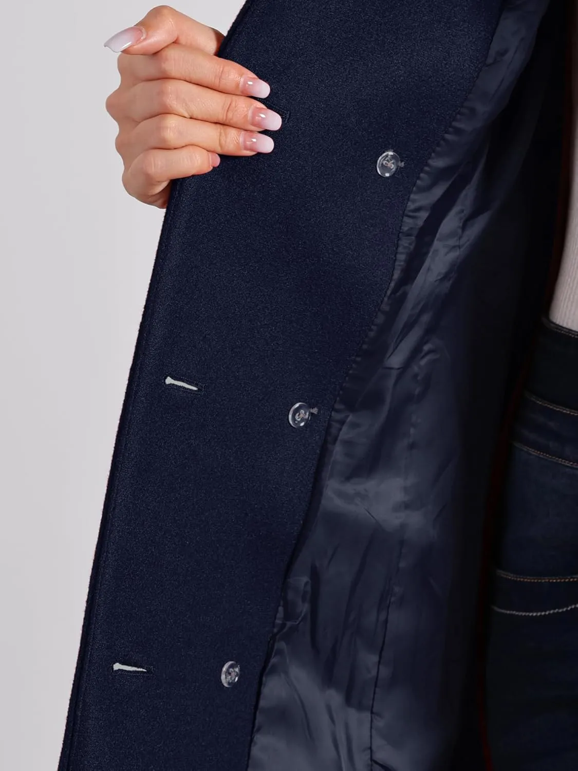 Allegra K Winter Pea Coat for Women's Lapel Belted Outwear Double Breasted Mid Long Overcoat
