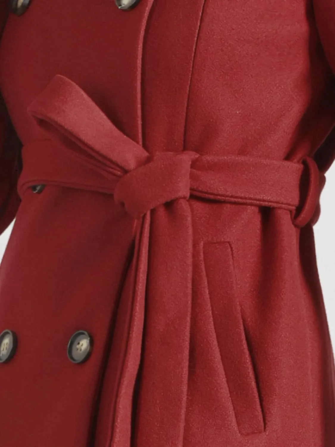 Allegra K Winter Pea Coat for Women's Lapel Belted Outwear Double Breasted Mid Long Overcoat
