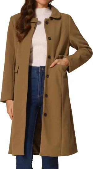 Allegra K Winter Trench Coat for Women's Vintage Peter Pan Collar Single Breasted Long Overcoat Peacoat