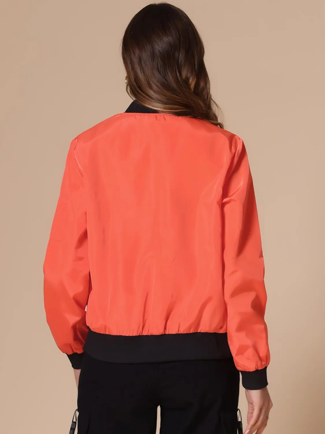 Allegra K Women's Casual Zip Up Bomber Jacket Windbreaker Outerwear with Pockets