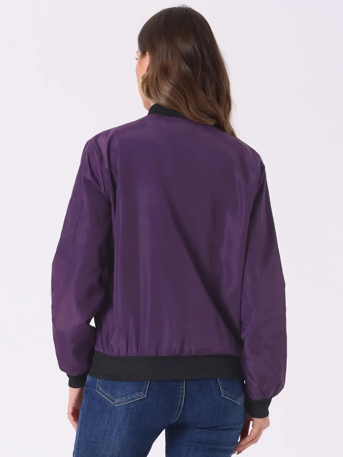 Allegra K Women's Casual Zip Up Bomber Jacket Windbreaker Outerwear with Pockets