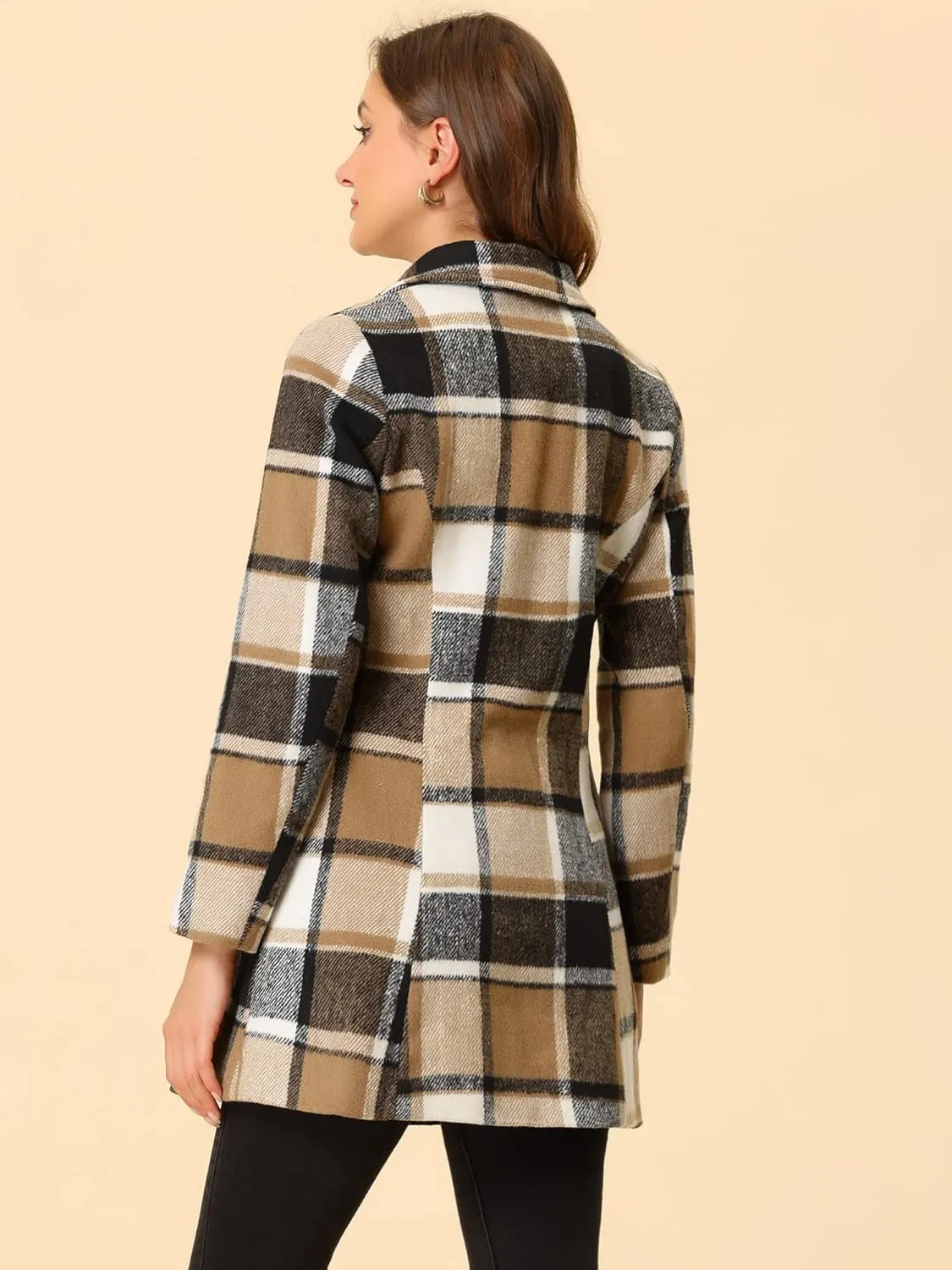 Allegra K Women's Christmas Toggle Outerwear Turn Down Collar Winter Plaid Duffle Coat