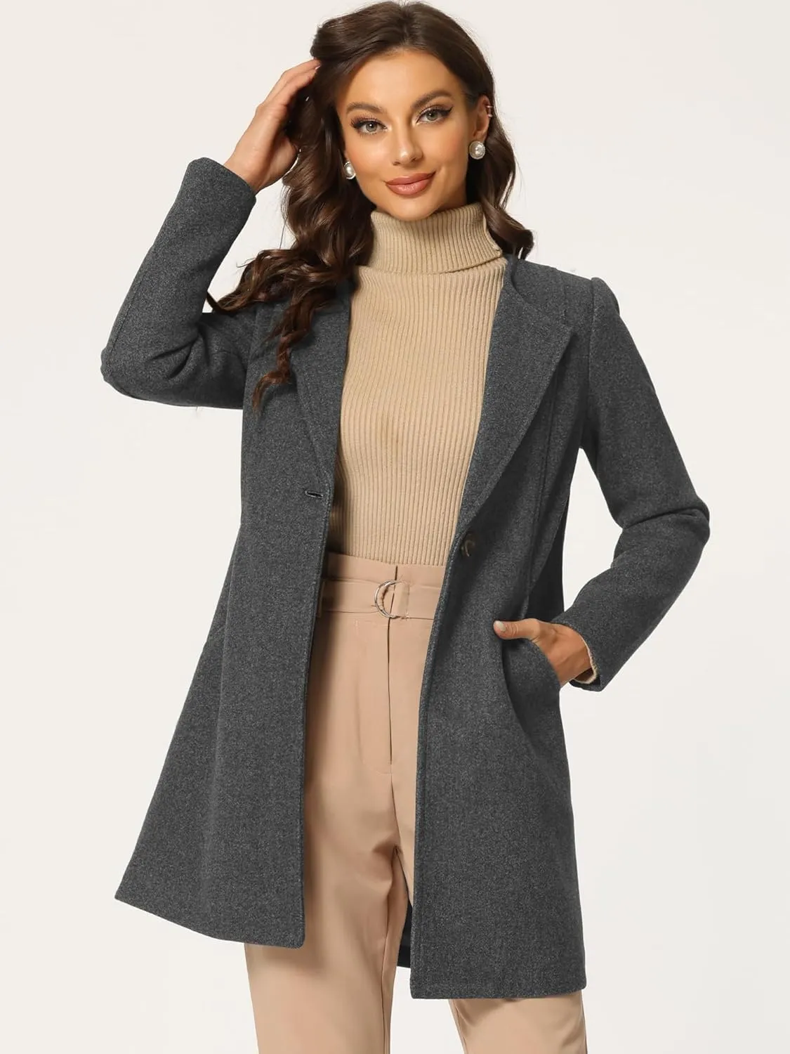 Allegra K Women's Winter Overcoat Lapel Collar Single Breasted Outerwear Long Pea Coat