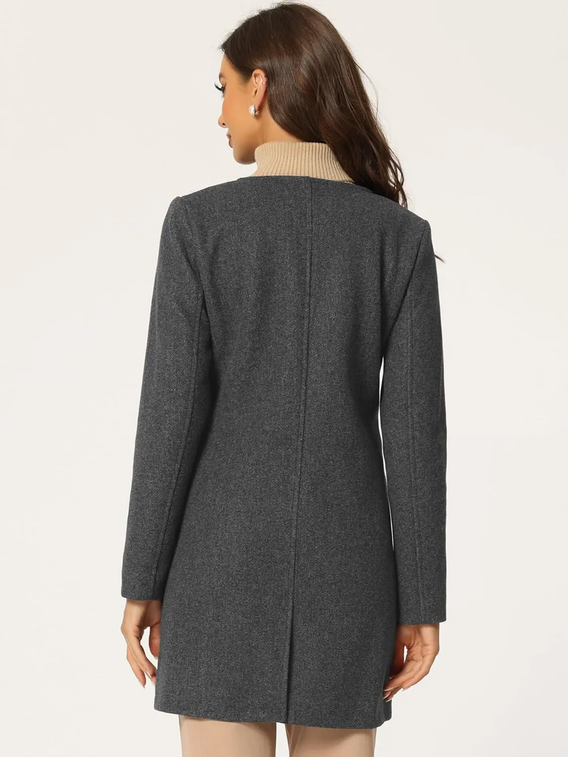 Allegra K Women's Winter Overcoat Lapel Collar Single Breasted Outerwear Long Pea Coat