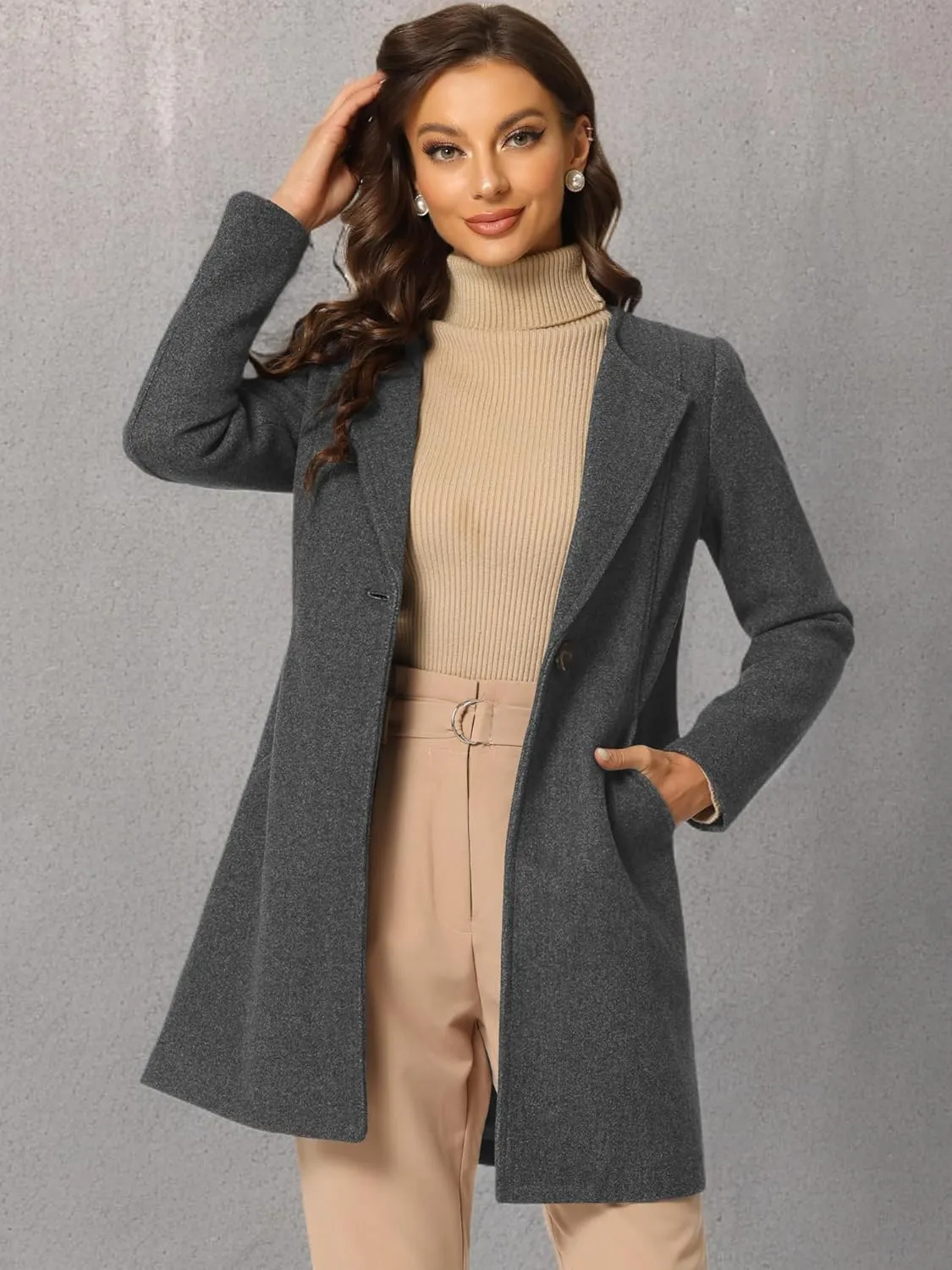 Allegra K Women's Winter Overcoat Lapel Collar Single Breasted Outerwear Long Pea Coat