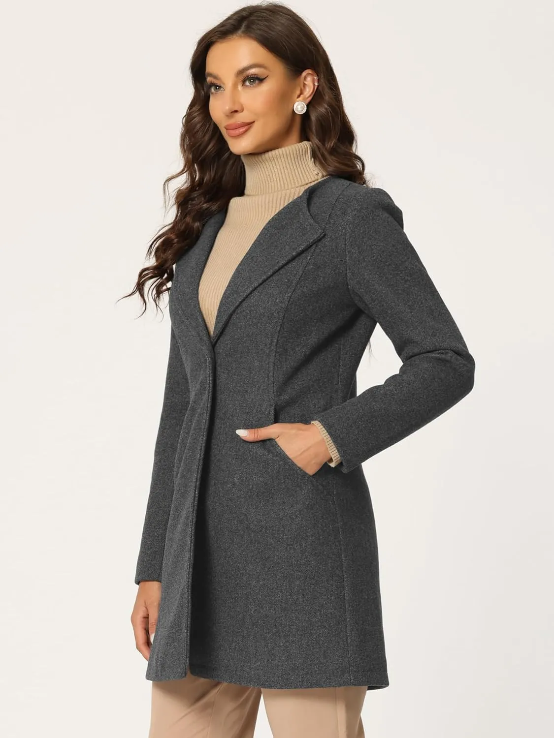 Allegra K Women's Winter Overcoat Lapel Collar Single Breasted Outerwear Long Pea Coat