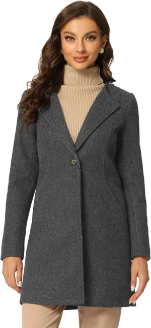 Allegra K Women's Winter Overcoat Lapel Collar Single Breasted Outerwear Long Pea Coat