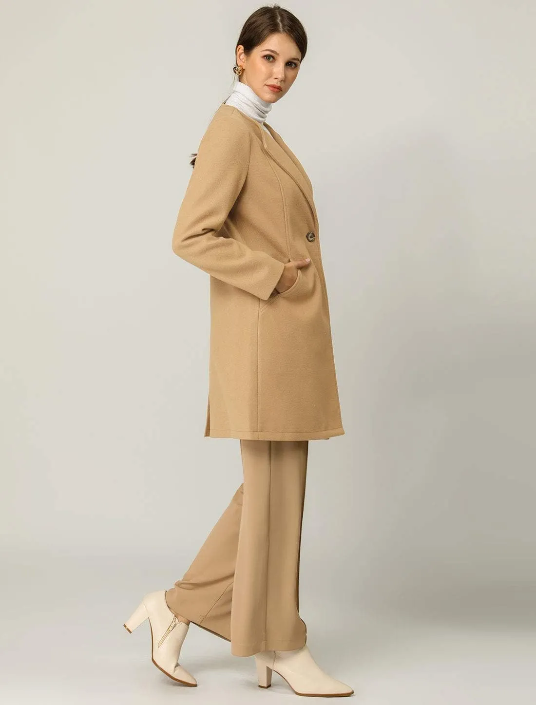 Allegra K Women's Winter Overcoat Lapel Collar Single Breasted Outerwear Long Pea Coat