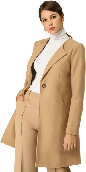 Allegra K Women's Winter Overcoat Lapel Collar Single Breasted Outerwear Long Pea Coat