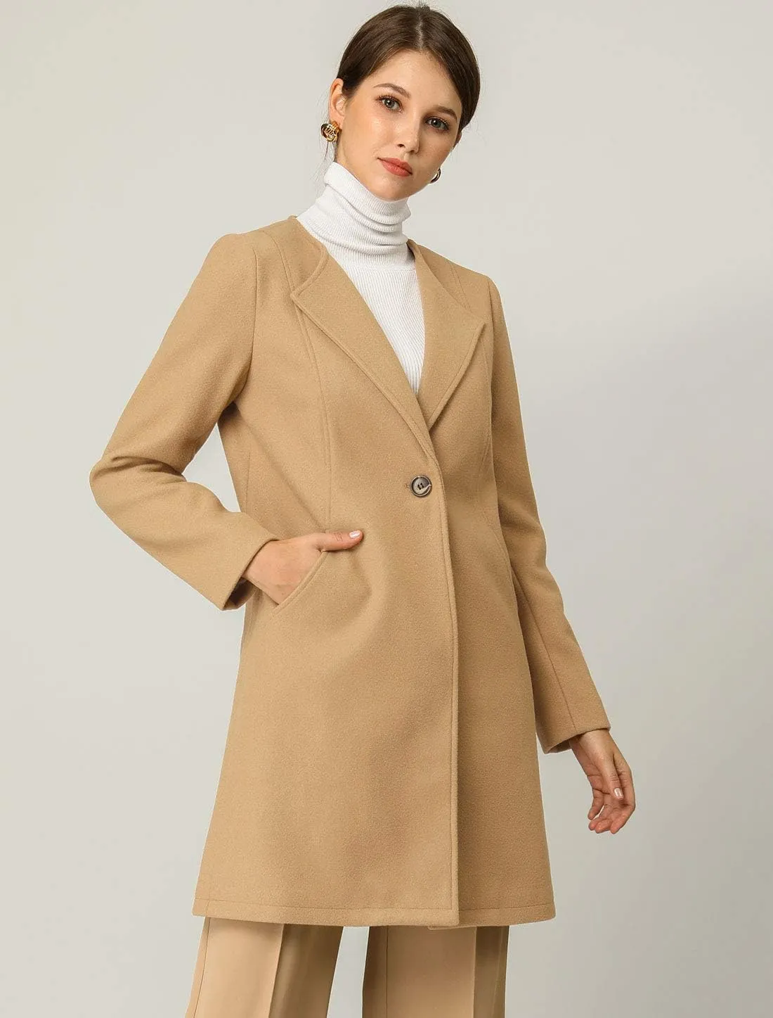 Allegra K Women's Winter Overcoat Lapel Collar Single Breasted Outerwear Long Pea Coat
