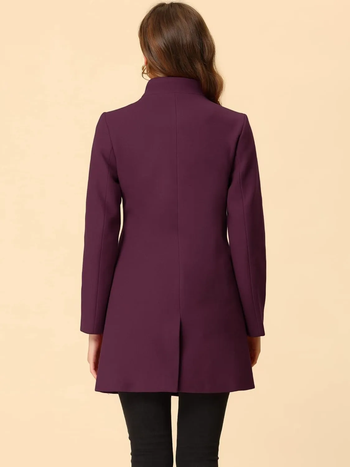 Allegra K Women's Winter Overcoat Mid-Long Stand Collar Single Breasted Coat Outerwear