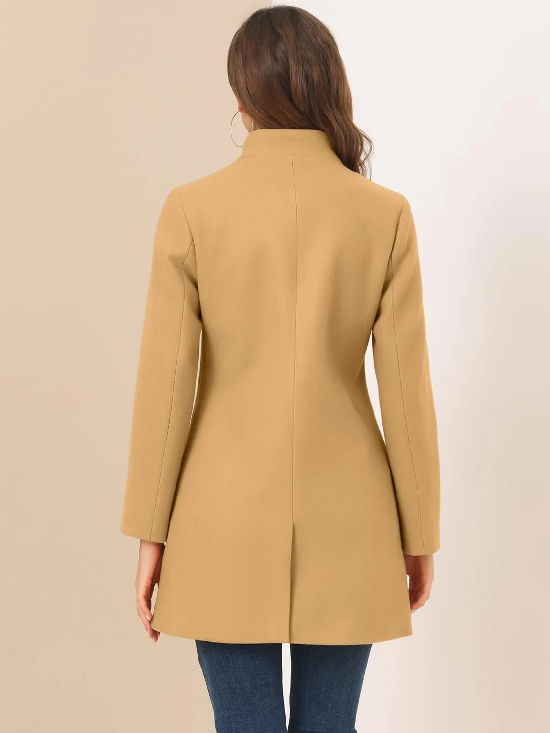 Allegra K Women's Winter Overcoat Mid-Long Stand Collar Single Breasted Coat Outerwear