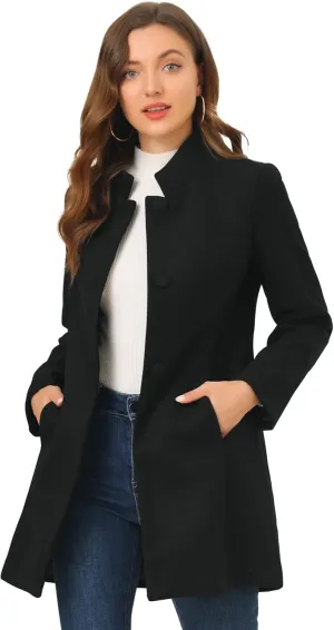 Allegra K Women's Winter Overcoat Mid-Long Stand Collar Single Breasted Coat Outerwear