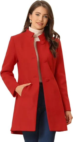 Allegra K Women's Winter Overcoat Mid-Long Stand Collar Single Breasted Coat Outerwear