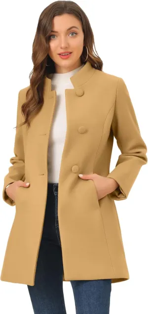 Allegra K Women's Winter Overcoat Mid-Long Stand Collar Single Breasted Coat Outerwear