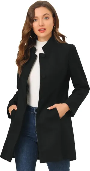 Allegra K Women's Winter Overcoat Mid-Long Stand Collar Single Breasted Coat Outerwear
