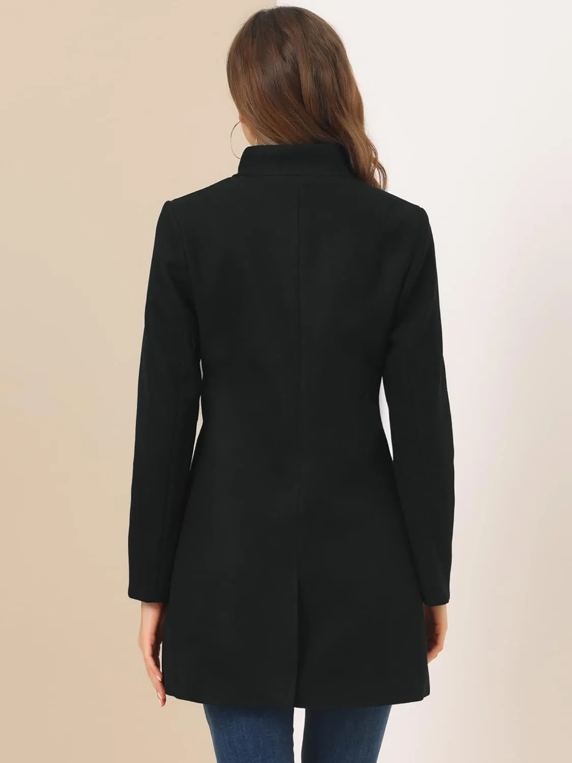 Allegra K Women's Winter Overcoat Mid-Long Stand Collar Single Breasted Coat Outerwear