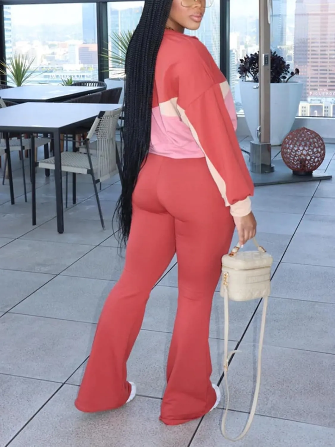 Alunzoem Sweatsuits Women 2 Piece Outfit Set Casual Color Block Zipper Jacket Long Pants Jogging Matching Tracksuit
