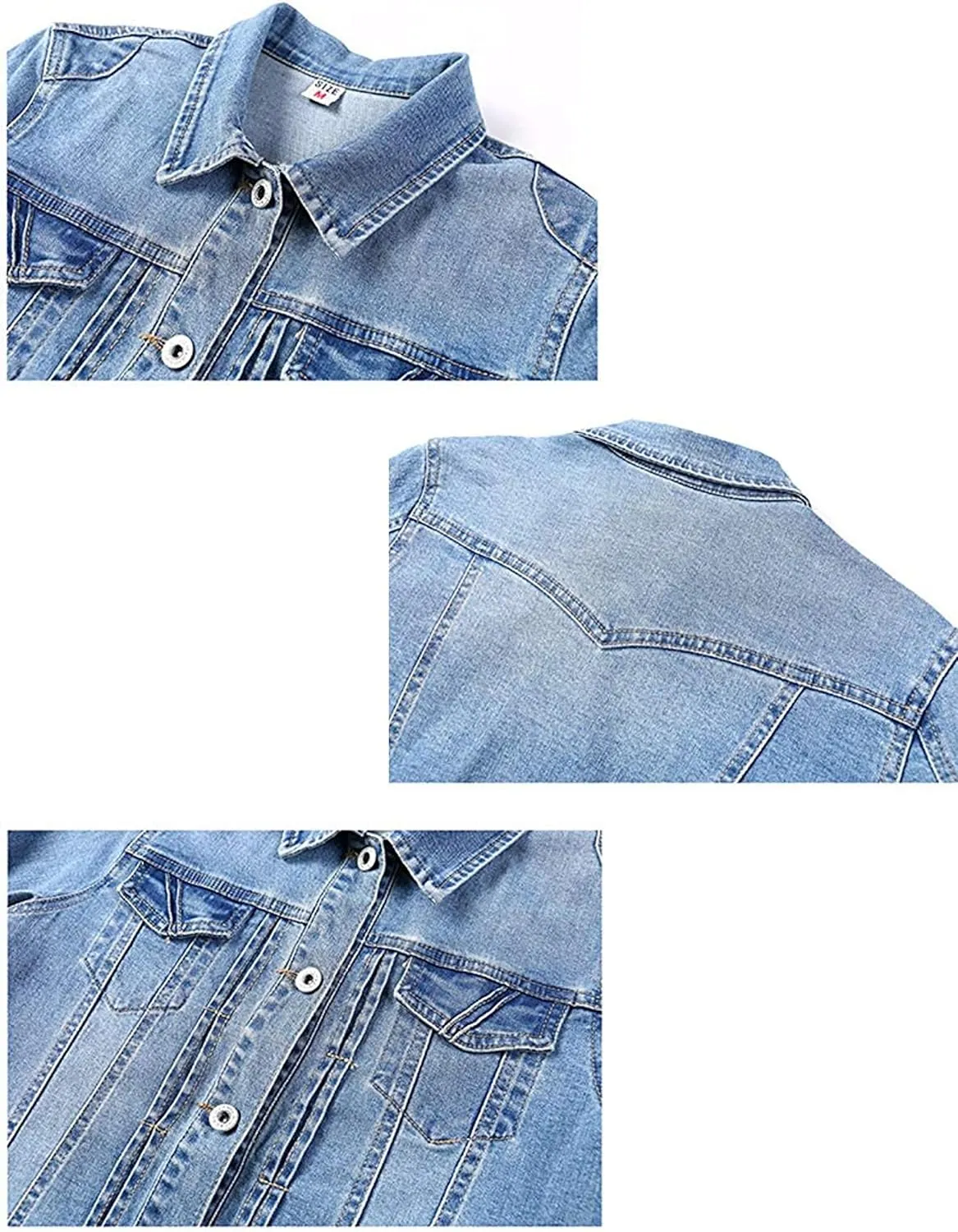 AMEBELLE Women's 3/4 Sleeve Strech Distress Slim Crop Denim Jean Trucker Jacket