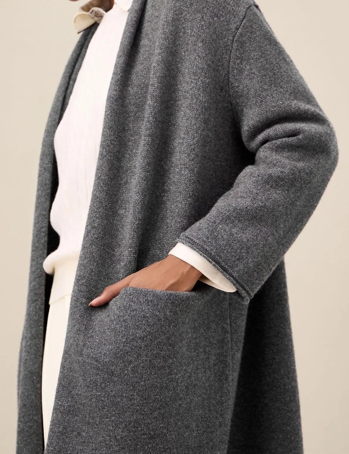 Amoretu Women's Pure Wool Knit Cardigan Open Front Long Sweater Loose Outerwear, 2024