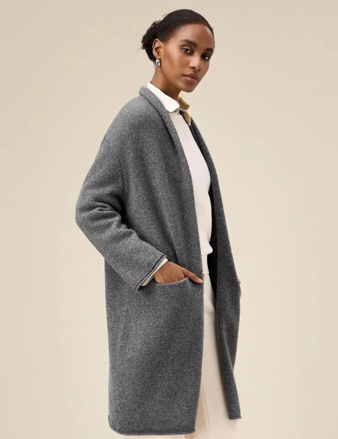 Amoretu Women's Pure Wool Knit Cardigan Open Front Long Sweater Loose Outerwear, 2024