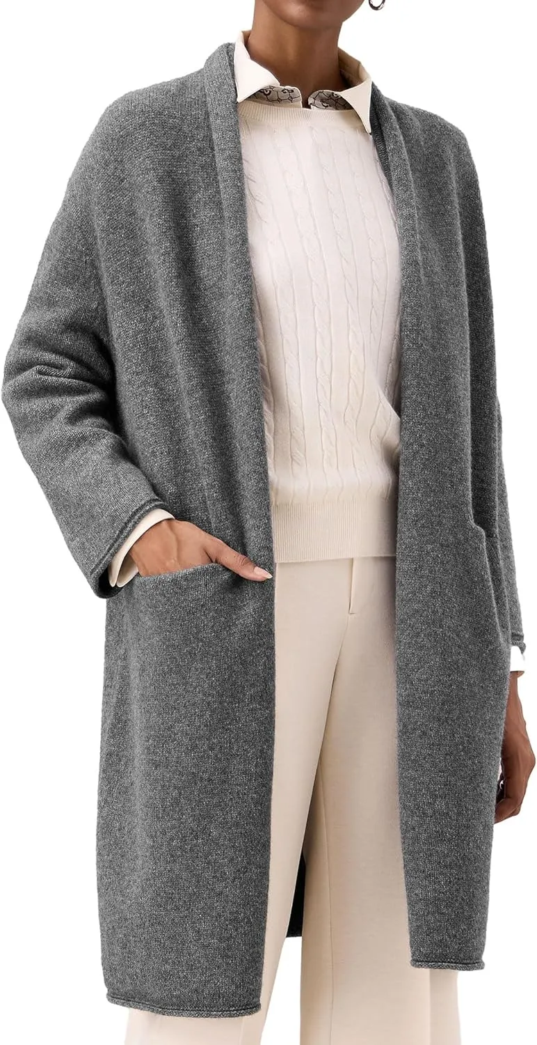 Amoretu Women's Pure Wool Knit Cardigan Open Front Long Sweater Loose Outerwear, 2024