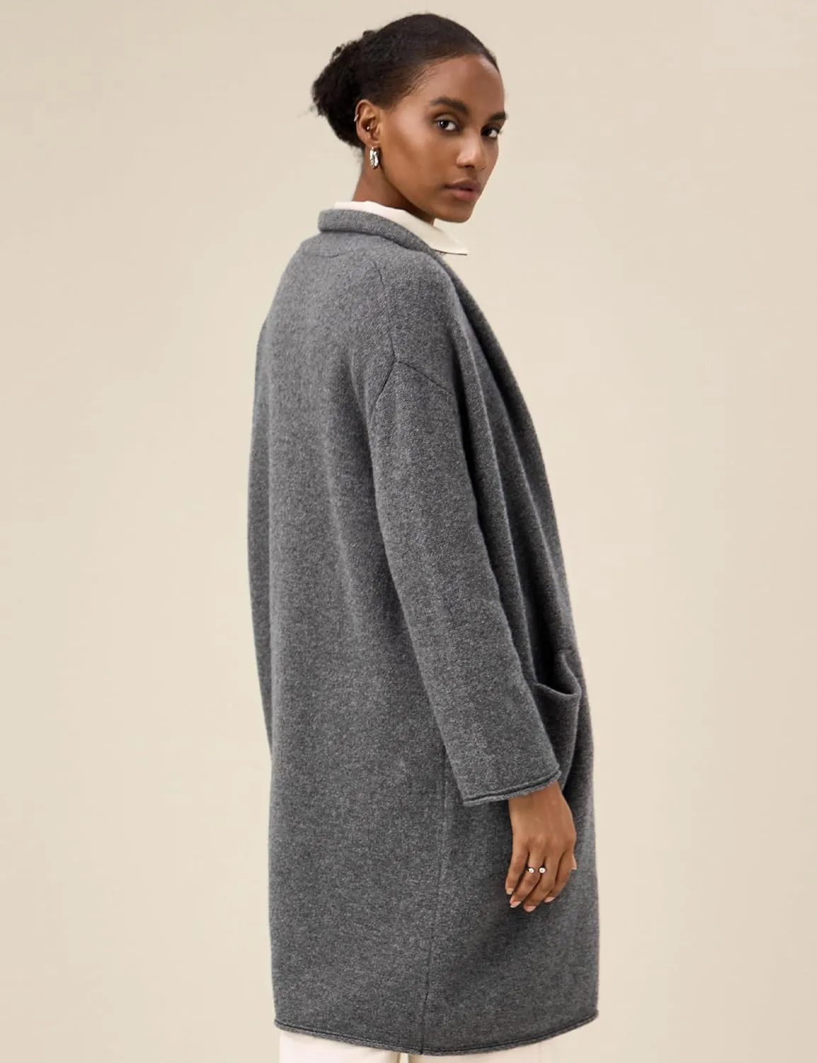 Amoretu Women's Pure Wool Knit Cardigan Open Front Long Sweater Loose Outerwear, 2024