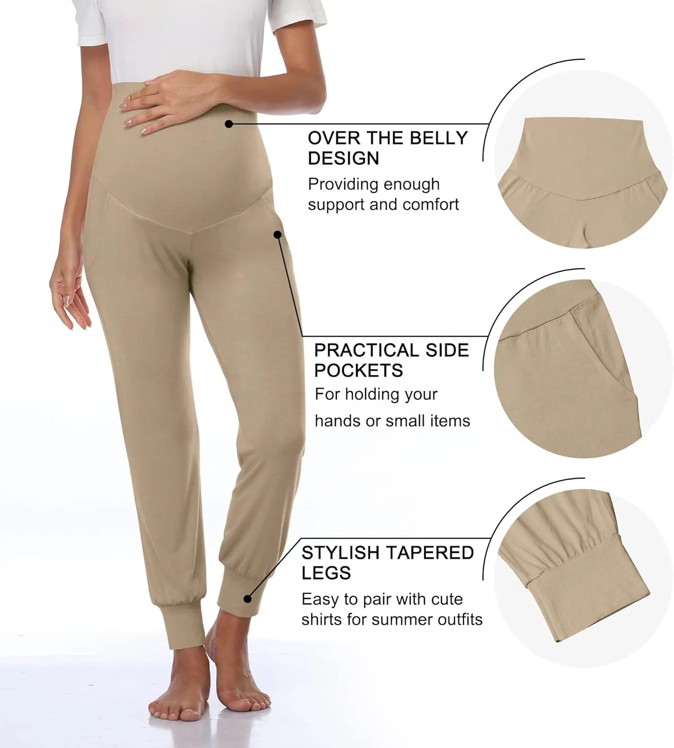 AMPOSH Women's Maternity Pants Stretchy Lounge Workout Pants Casual Loose Comfy Pregnancy Joggers with Pockets