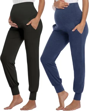 AMPOSH Women's Maternity Pants Stretchy Lounge Workout Pants Casual Loose Comfy Pregnancy Joggers with Pockets